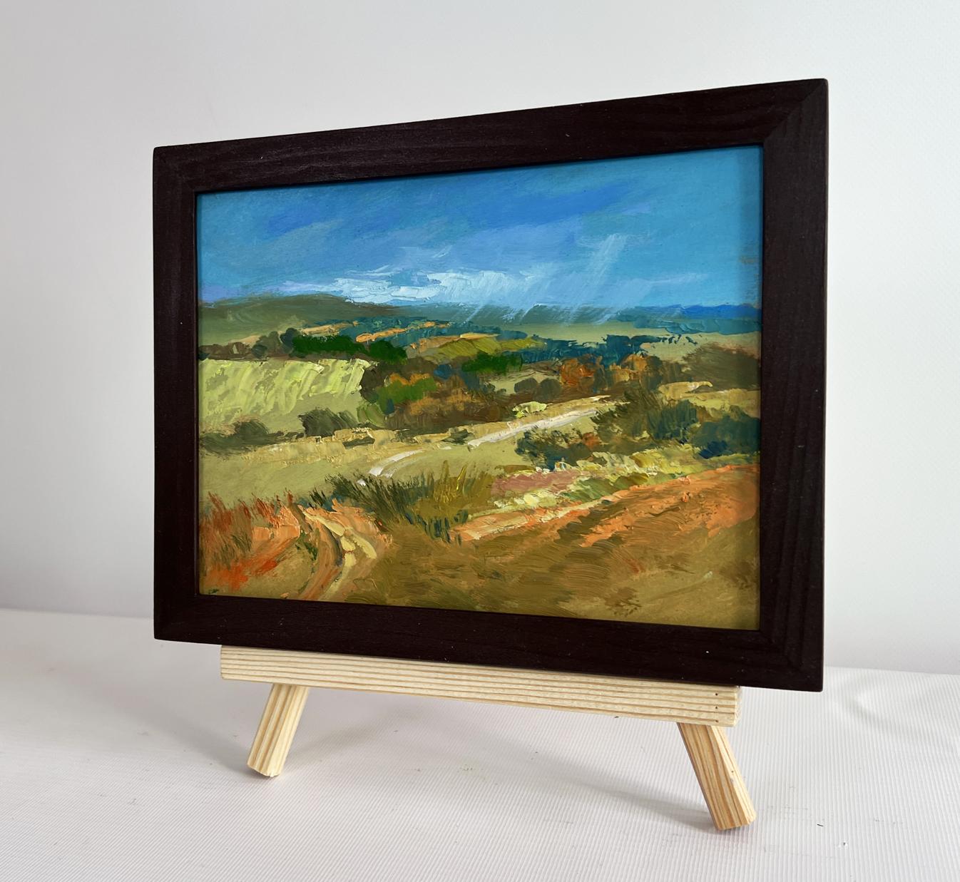 Oil painting Green expanses of fields by Yuriy Suprunchuk in dark wood frame