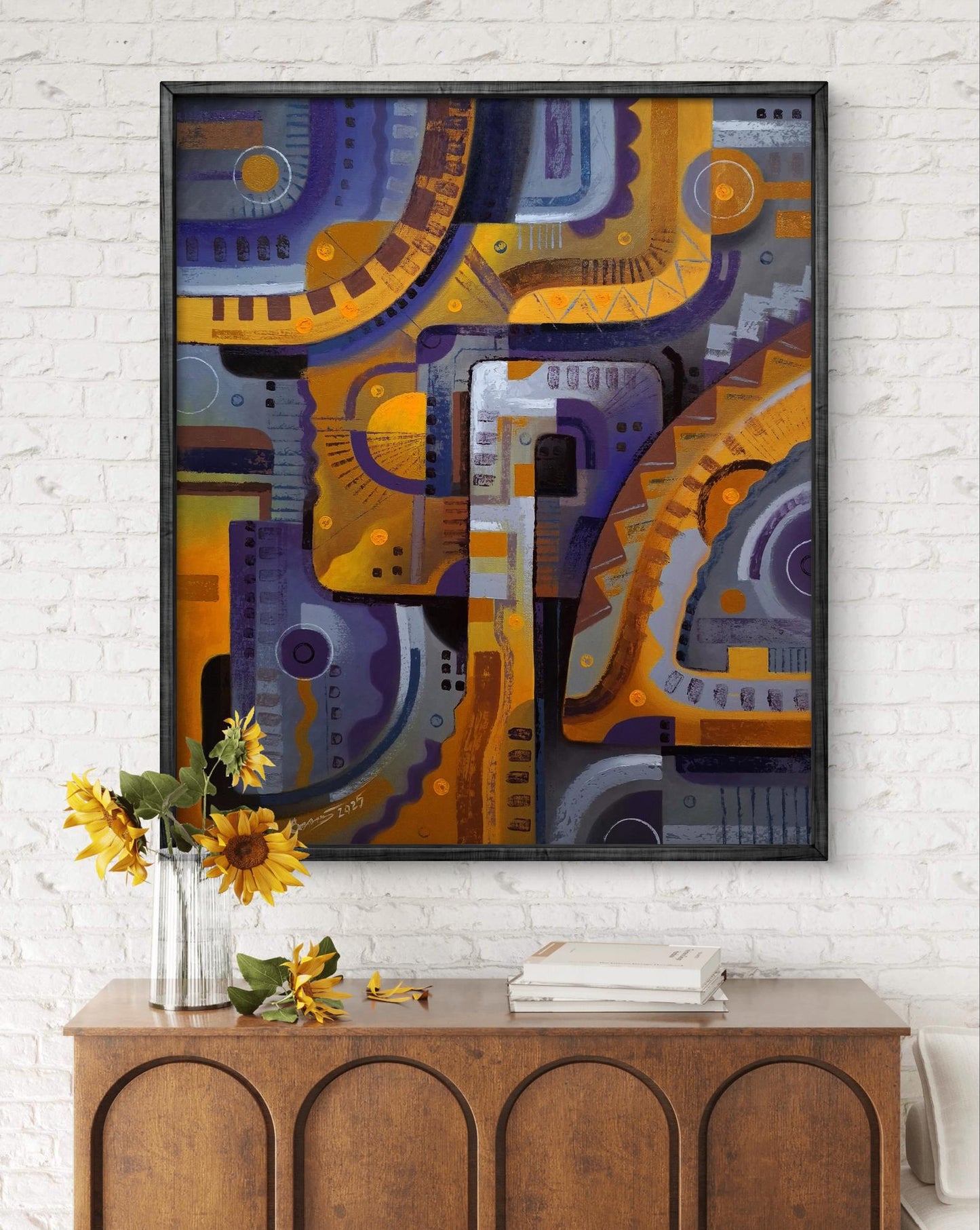Oil painting Walking in the labyrinth by Sergiy Voichenko in black frame