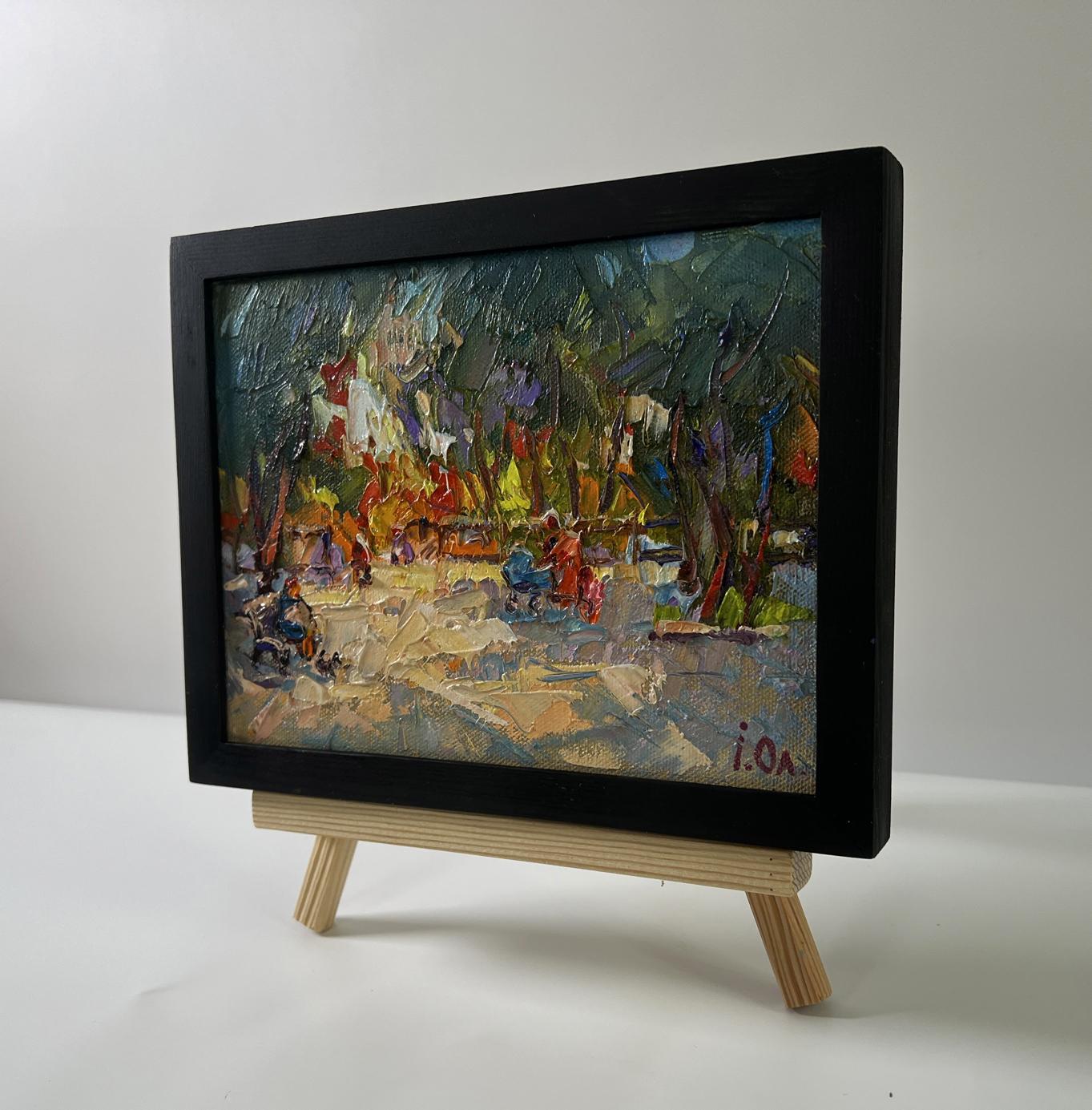 Oil painting On a walk in the park by Oleksiy Ivanyuk in black frame