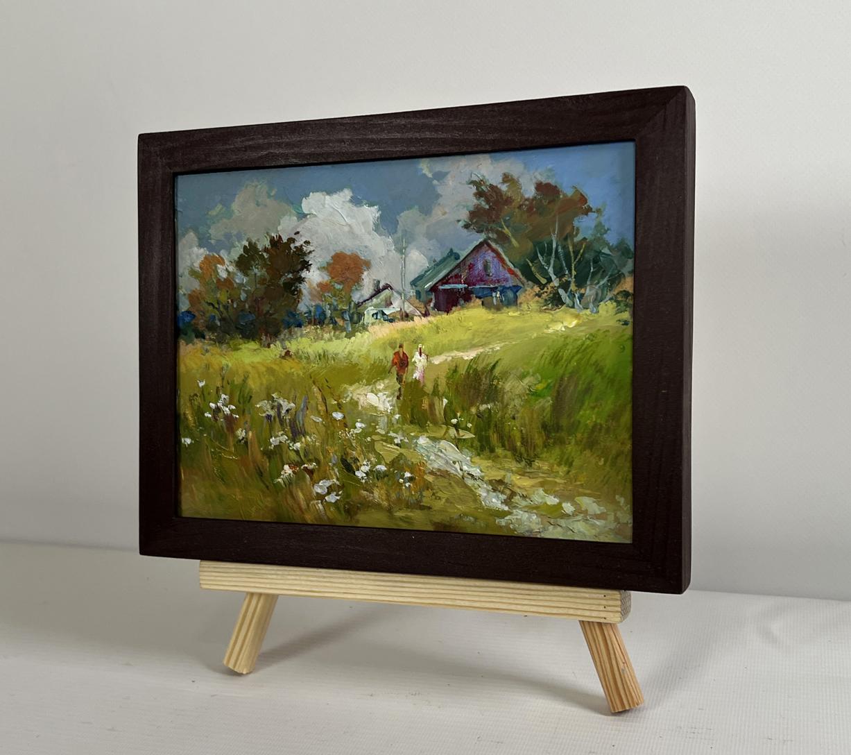 Rustic oil painting by Yuriy Suprunchuk of couple in pastoral field