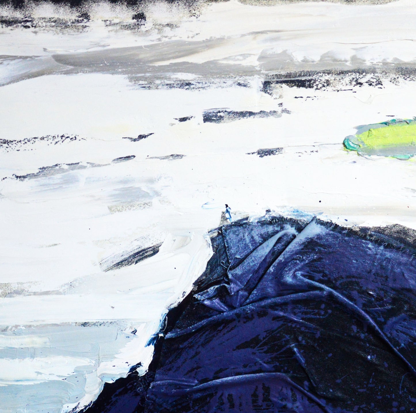 Oil painting Black Mountain by Natalia Korf-Ivaniuk: solitary figure on blue cliff