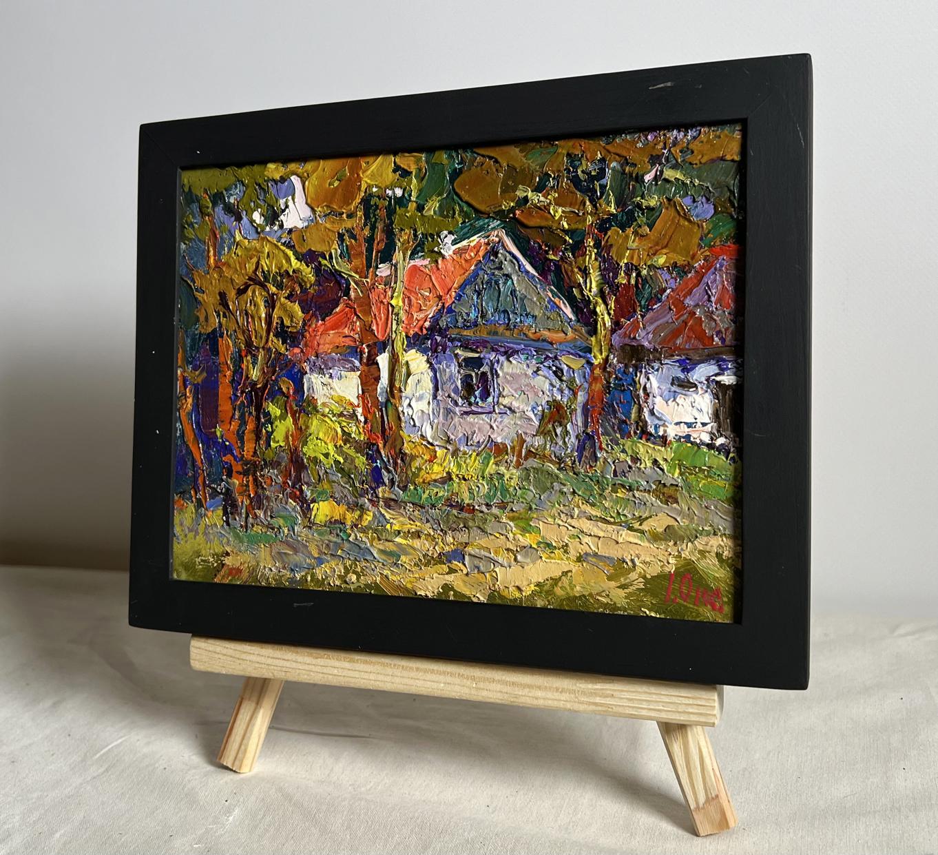 Oil painting A quiet corner in the village by Oksana Ivanyuk in black frame