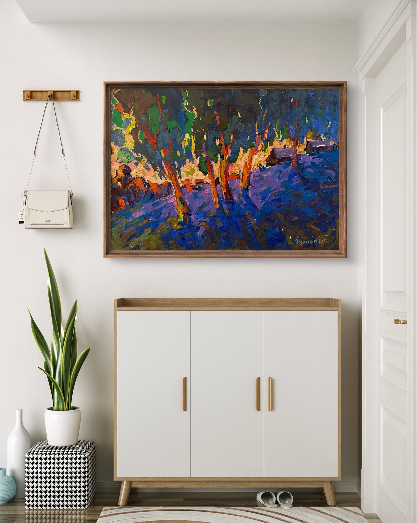 Oil painting Winter evening by Oleksiy Ivanyuk in wooden frame