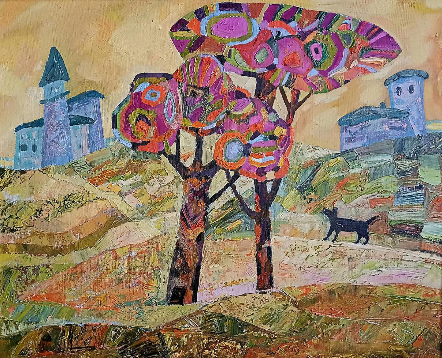 Vibrant abstract tree oil painting by Tatyana Shulyak