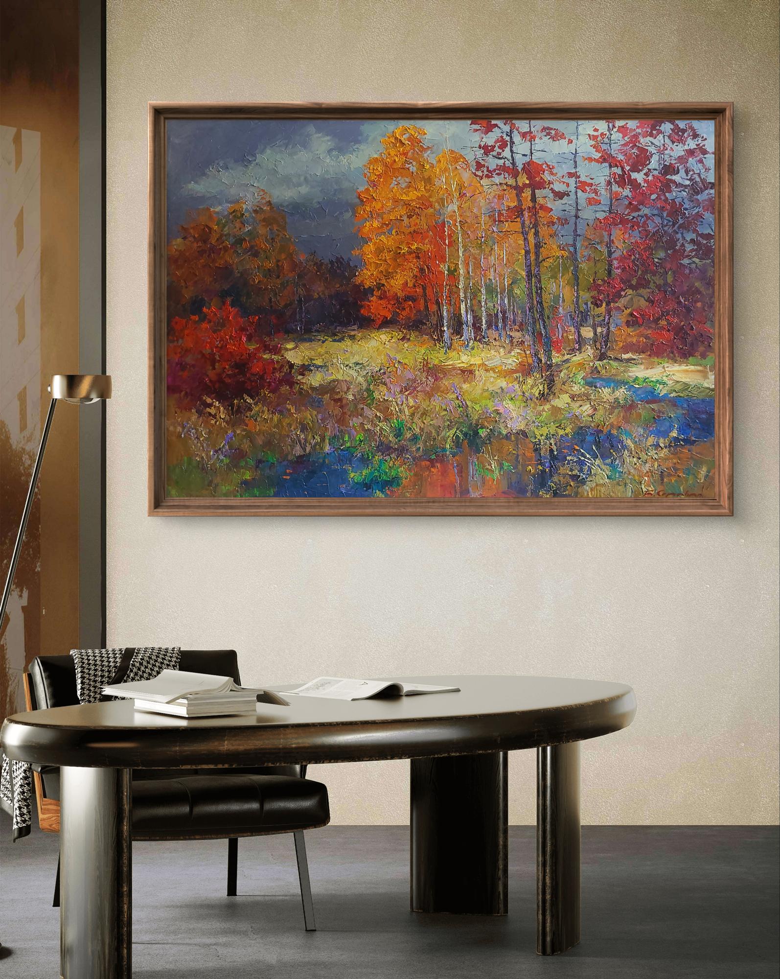 Oil painting Autumn forest by Boris Serdyuk in rustic frame