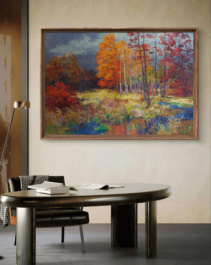 Oil painting Autumn forest by Boris Serdyuk in rustic frame