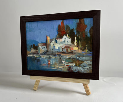 Oil painting Coastal peace by Yuriy Suprunchuk, coastal village scene