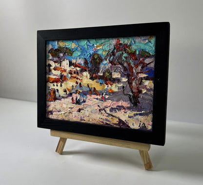 Oil painting Heat in the old town by Oleksiy Ivanyuk in black frame