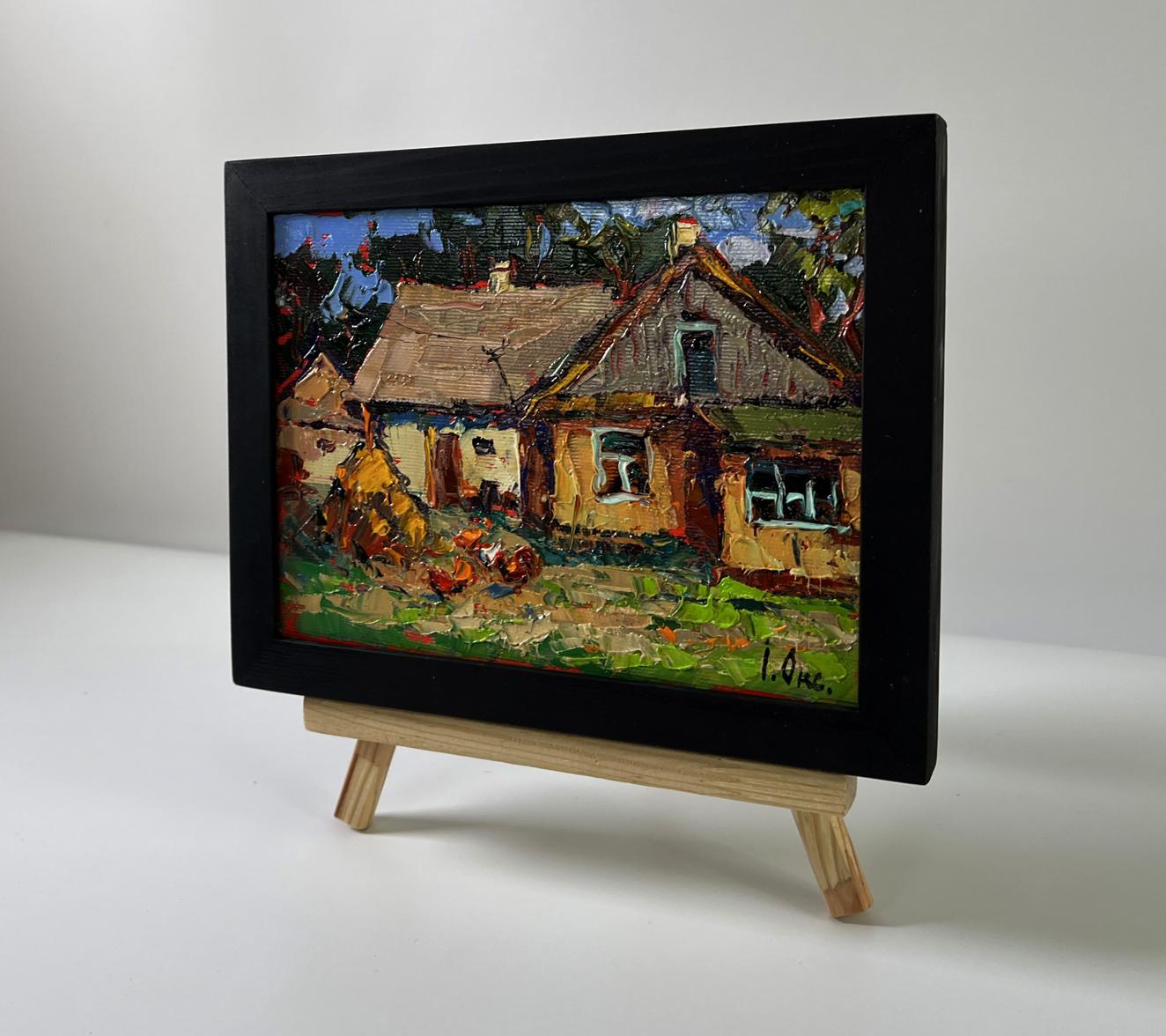 Oil painting Silence in a village house by Oksana Ivanyuk, rustic black frame
