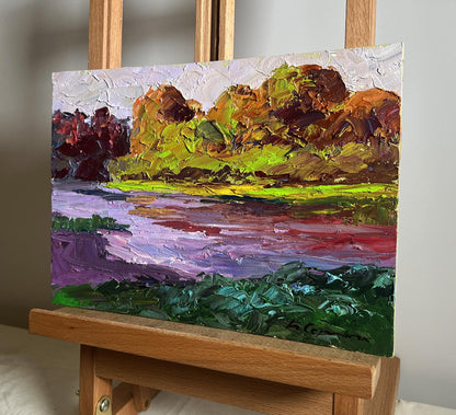 Oil painting September colors by Boris Serdyuk: vibrant impressionist autumn landscape