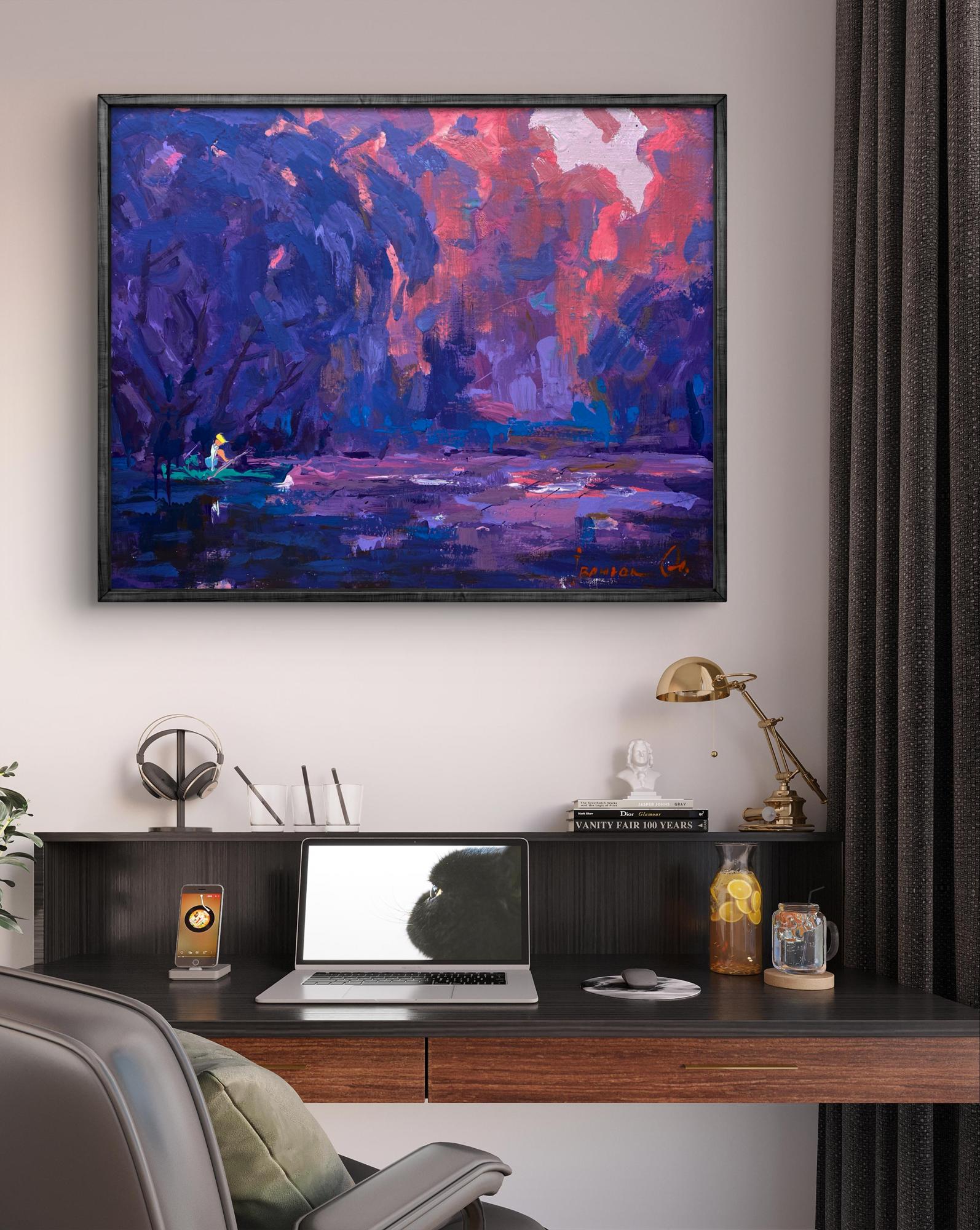 Oil painting Above the Pond by Oleksiy Ivanyuk in vibrant purple hues