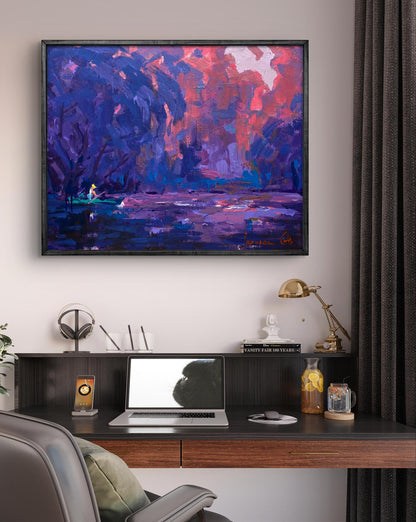 Oil painting Above the Pond by Oleksiy Ivanyuk in vibrant purple hues