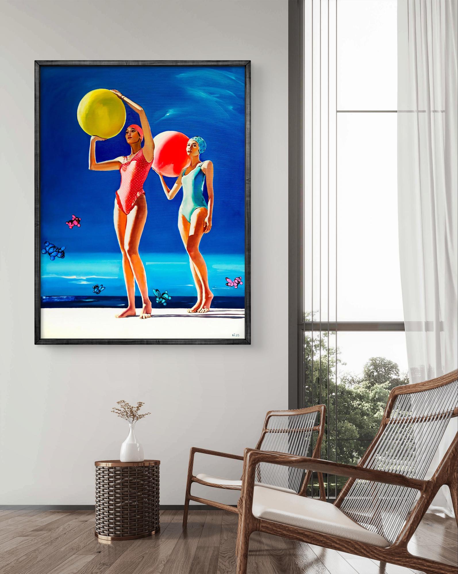 Oil painting Girls at the sea by Igor Konovalov vibrant beach scene