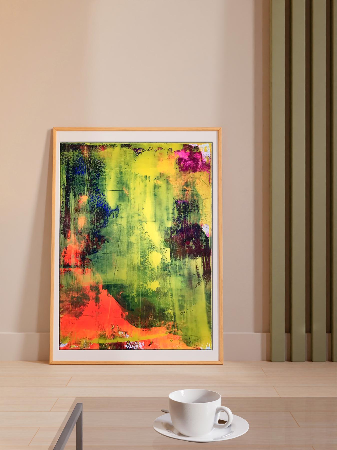 Sunny Day acrylic painting by Olga Melezhik in light wood frame