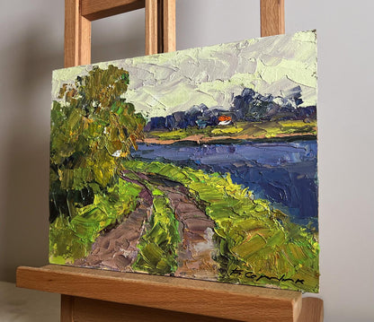 Oil painting Road near the river by Boris Serdyuk vibrant landscape