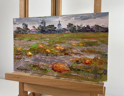 Oil painting Autumn has come to the pumpkin field by Boris Serdyuk