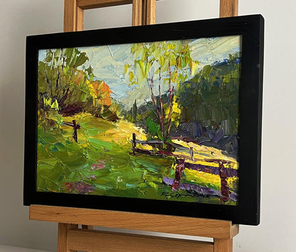 Oil painting Autumn mountain meadows by Boris Serdyuk in black frame