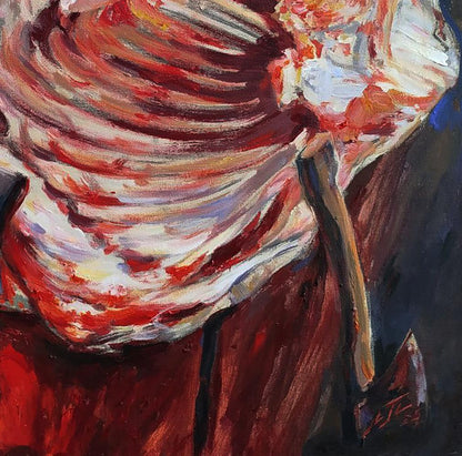 Vibrant abstract oil painting of meat torso by Leonid Pavlenko