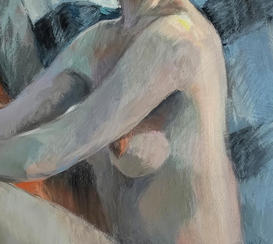 Impressionistic oil painting of pensive female figure by Oksana Osnach