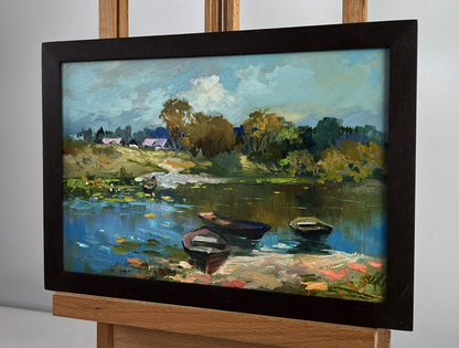 Oil painting Crossing to the other bank by Yuriy Suprunchuk lakeside scene