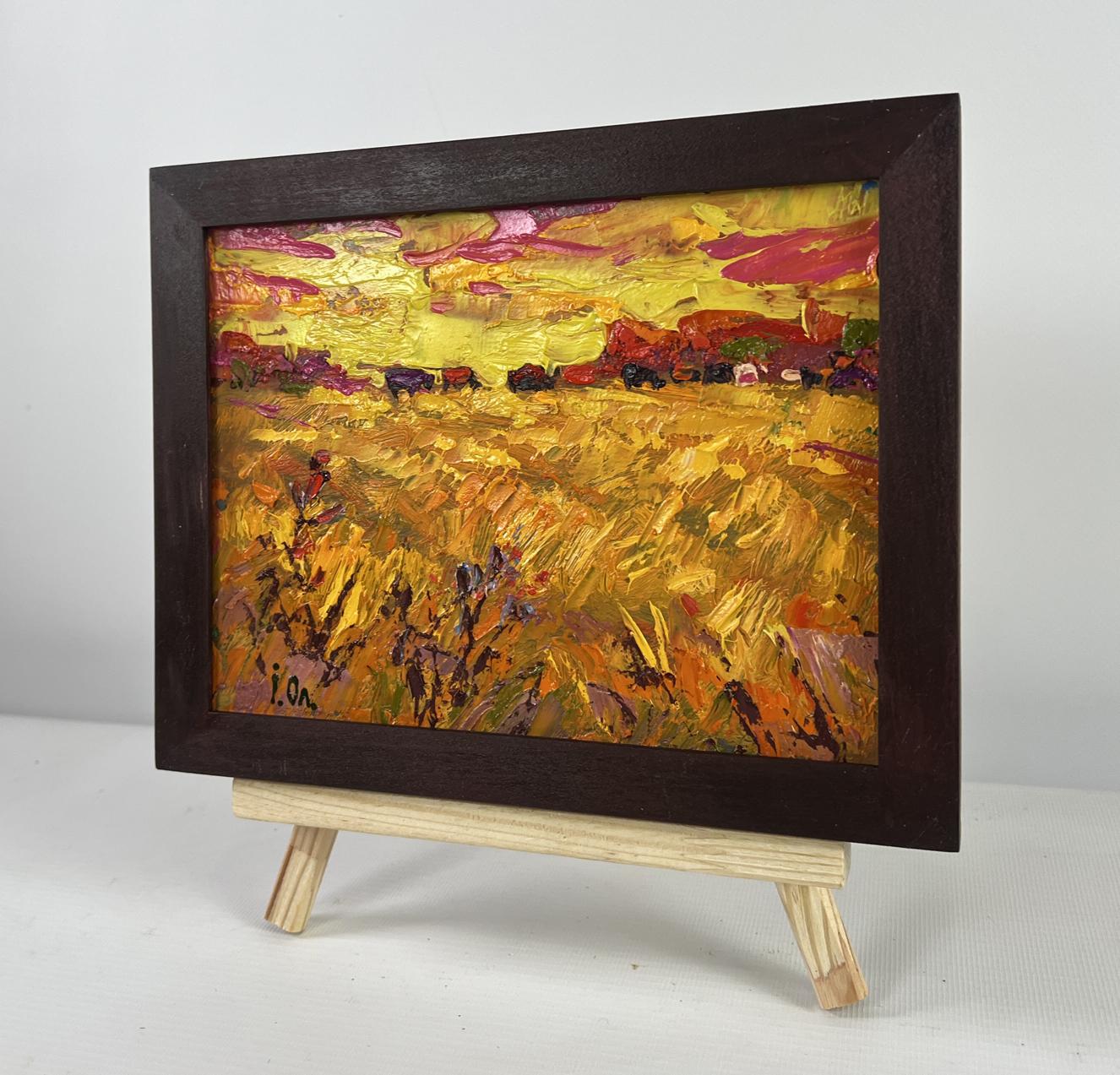 Oil painting Silence in the Pasture by Oleksiy Ivanyuk in wooden frame