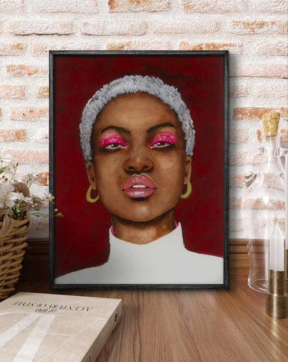 Framed watercolor portrait Bold Elegance by Victoria Kagalovska