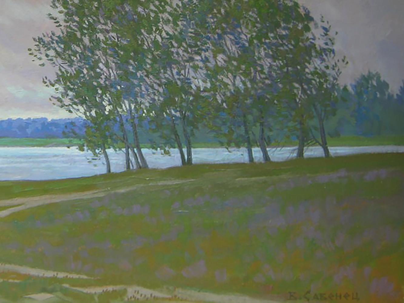 Serene impressionist oil painting Evening Wind in the Forest by Valery Savenets