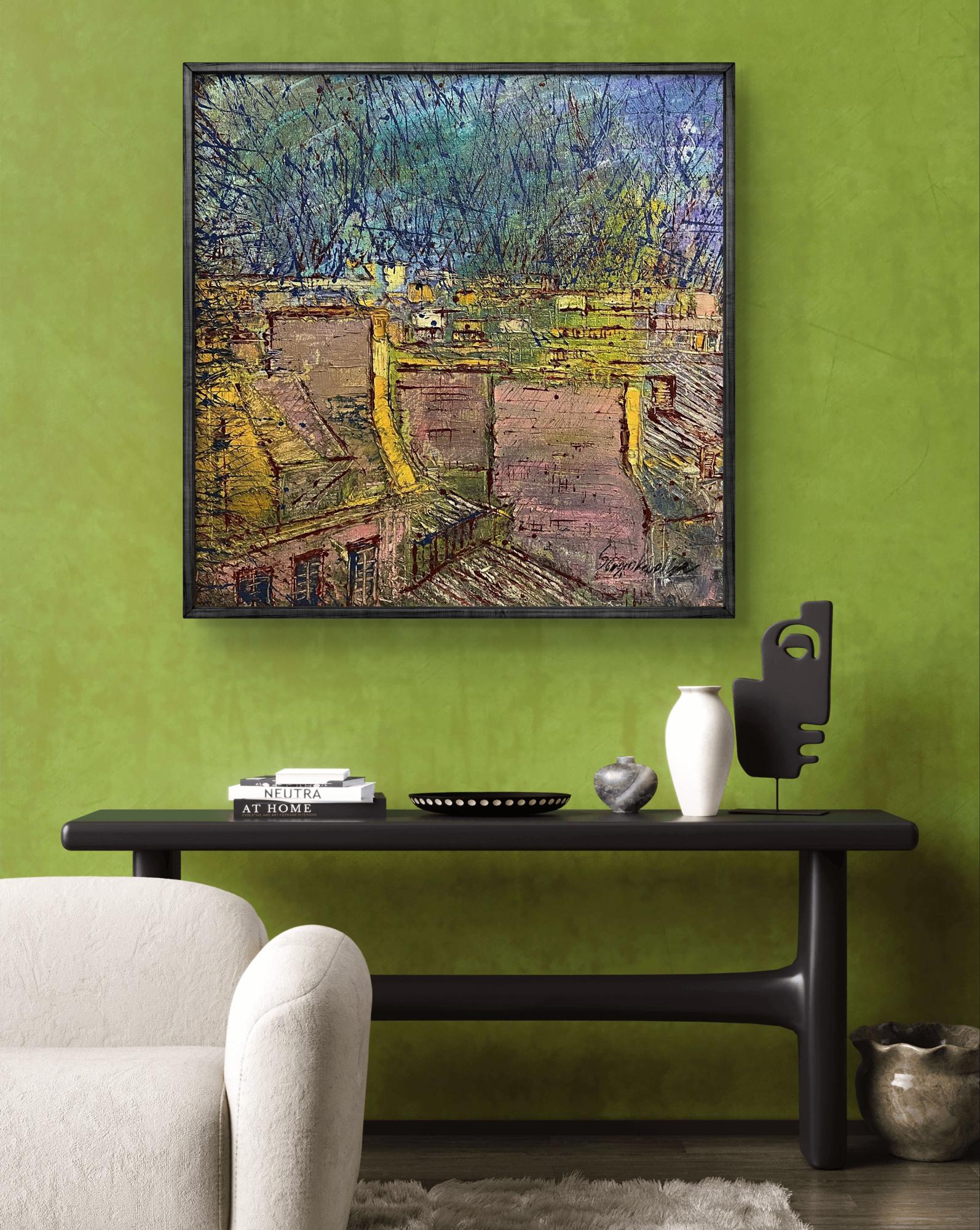 Oil painting Lightening by Serhiy Kovalev in sleek black frame