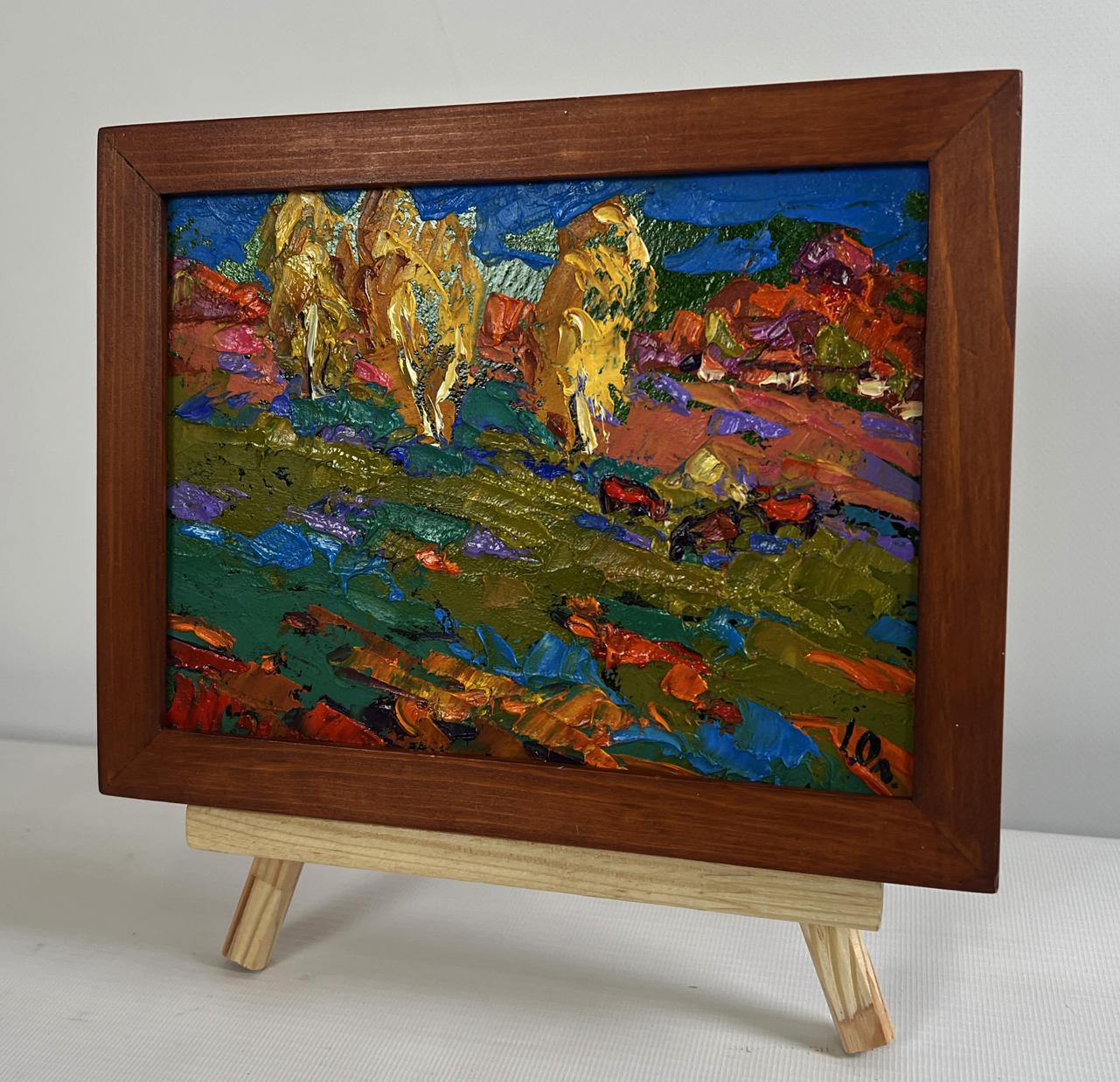 Oil painting of cattle grazing in autumn meadows by Oleksiy Ivanyuk