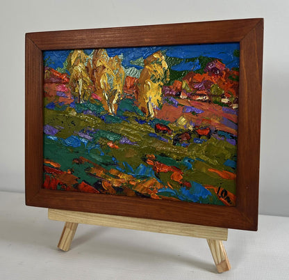 Oil painting of cattle grazing in autumn meadows by Oleksiy Ivanyuk