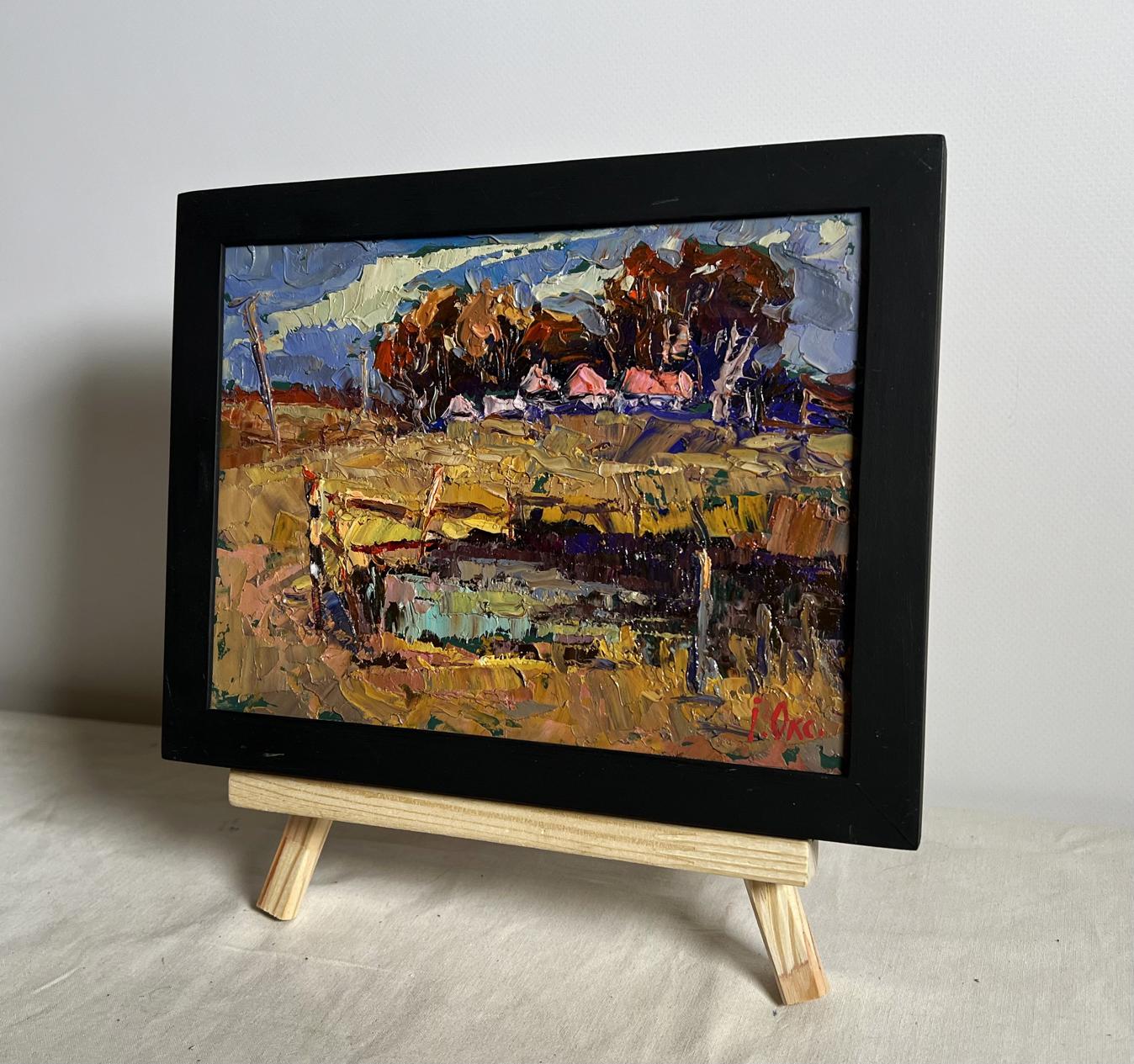 Oil painting There is a pond near the village by Oksana Ivanyuk in black frame