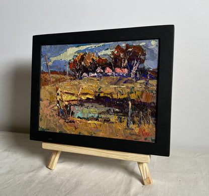 Oil painting There is a pond near the village by Oksana Ivanyuk in black frame