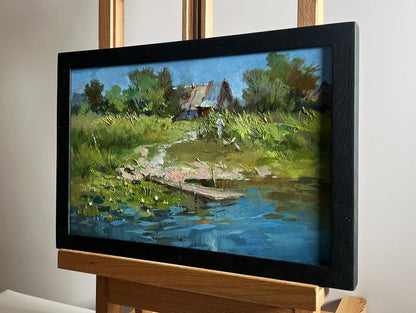 Oil painting The road to the river by Yuriy Suprunchuk in black frame