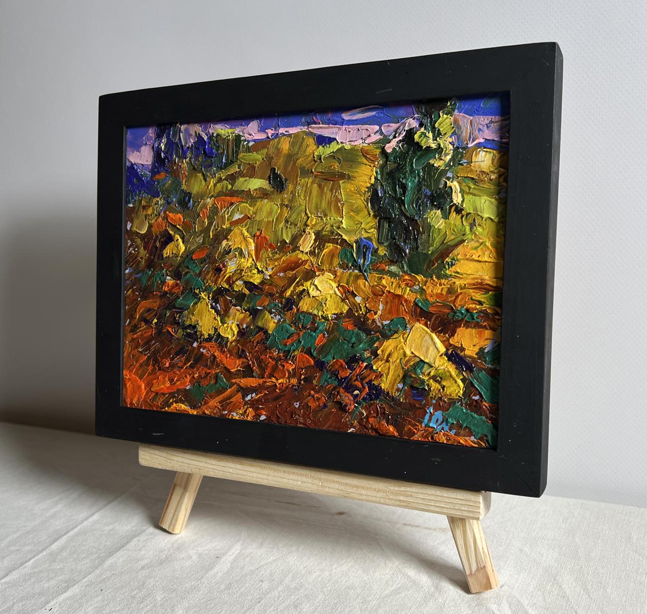 Oil painting The edge of a plowed field by Oleksiy Ivanyuk in black frame