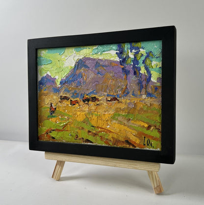 Oil painting Winds over the steppe by Oleksiy Ivanyuk in black frame
