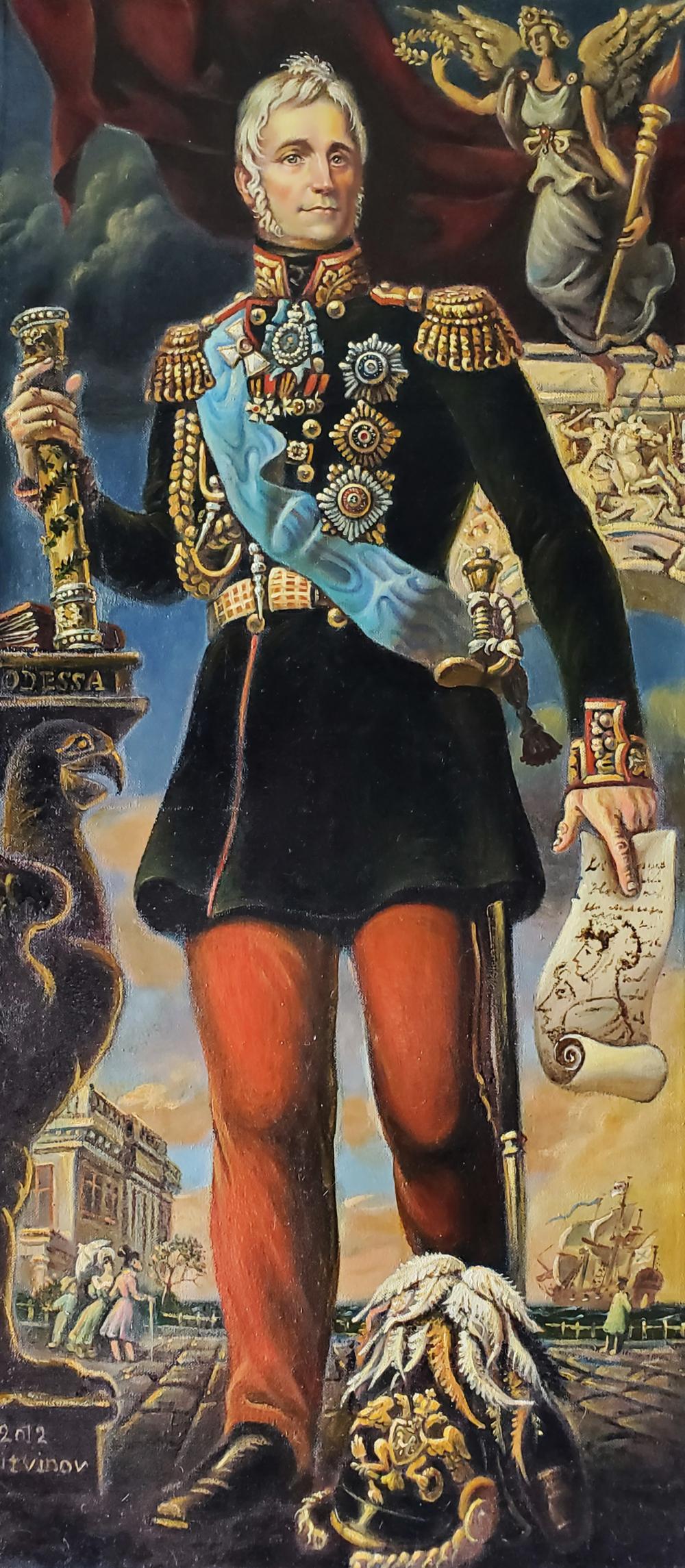 Oil painting portrait of 19th century governor Daniil Litvinov in ornate uniform