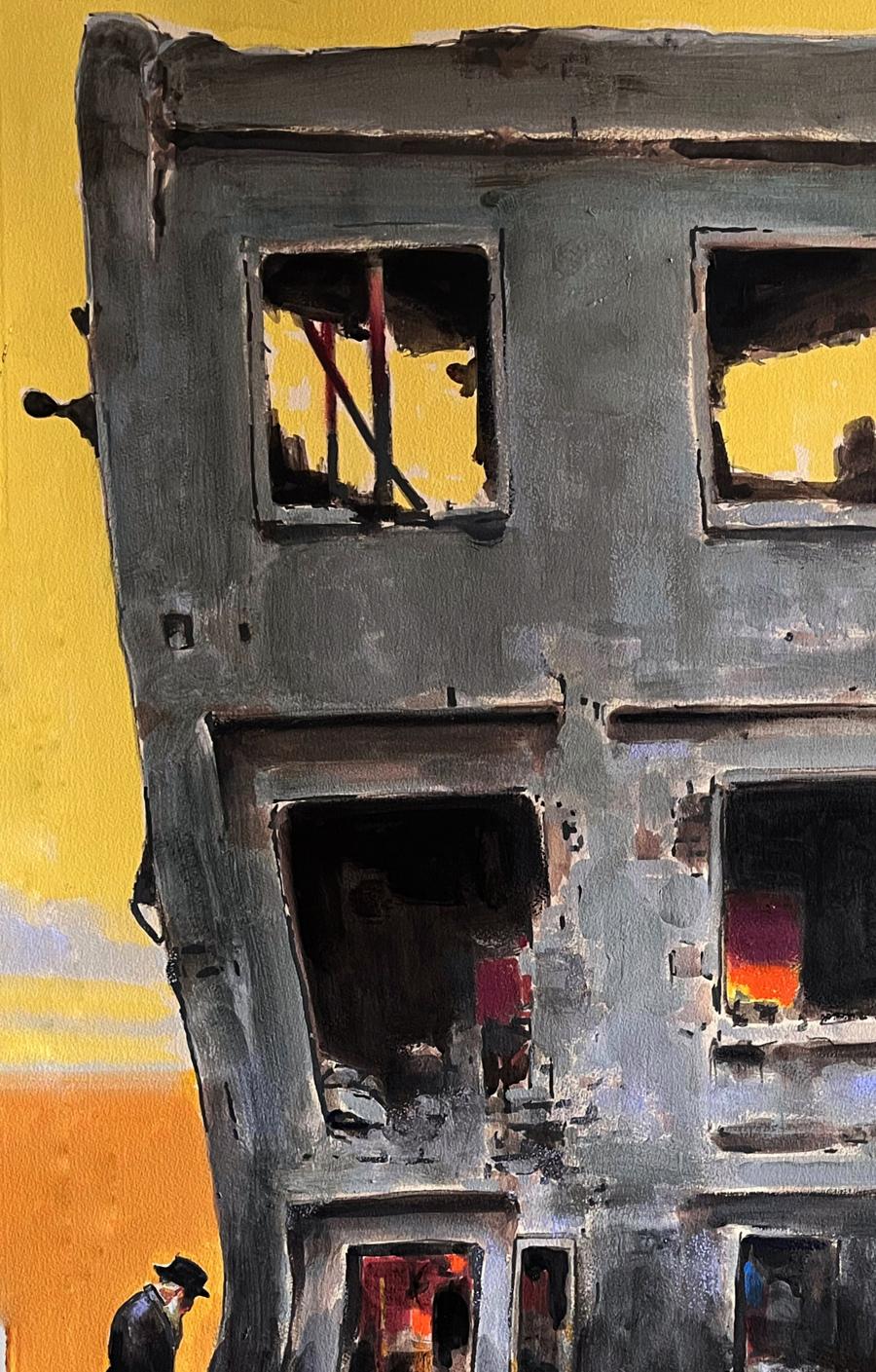 Weathered gray building with broken windows by Juan Angel Gonzalez de la Calle