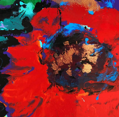 Vibrant Oil painting Flash of Red Flower by Natalia Korf-Ivaniuk