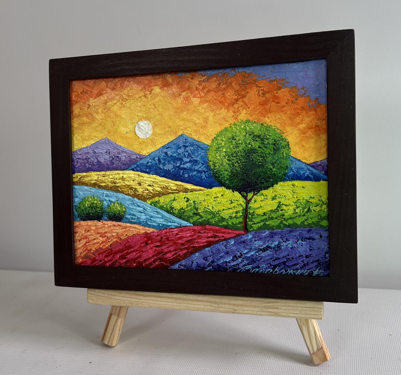 Oil painting of summer sunset over flowering slopes by V. Zadorozhnya
