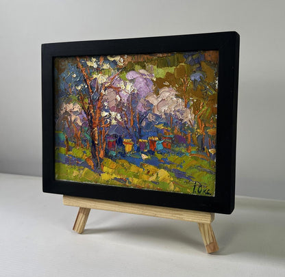 Oil painting Sunny day at the apiary by Oksana Ivanyuk in black frame