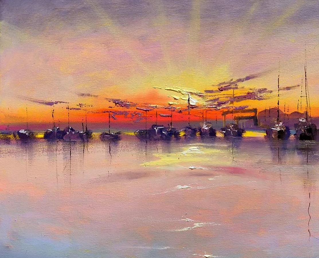 Oil painting Sunset at the Pier Olena Klimenko