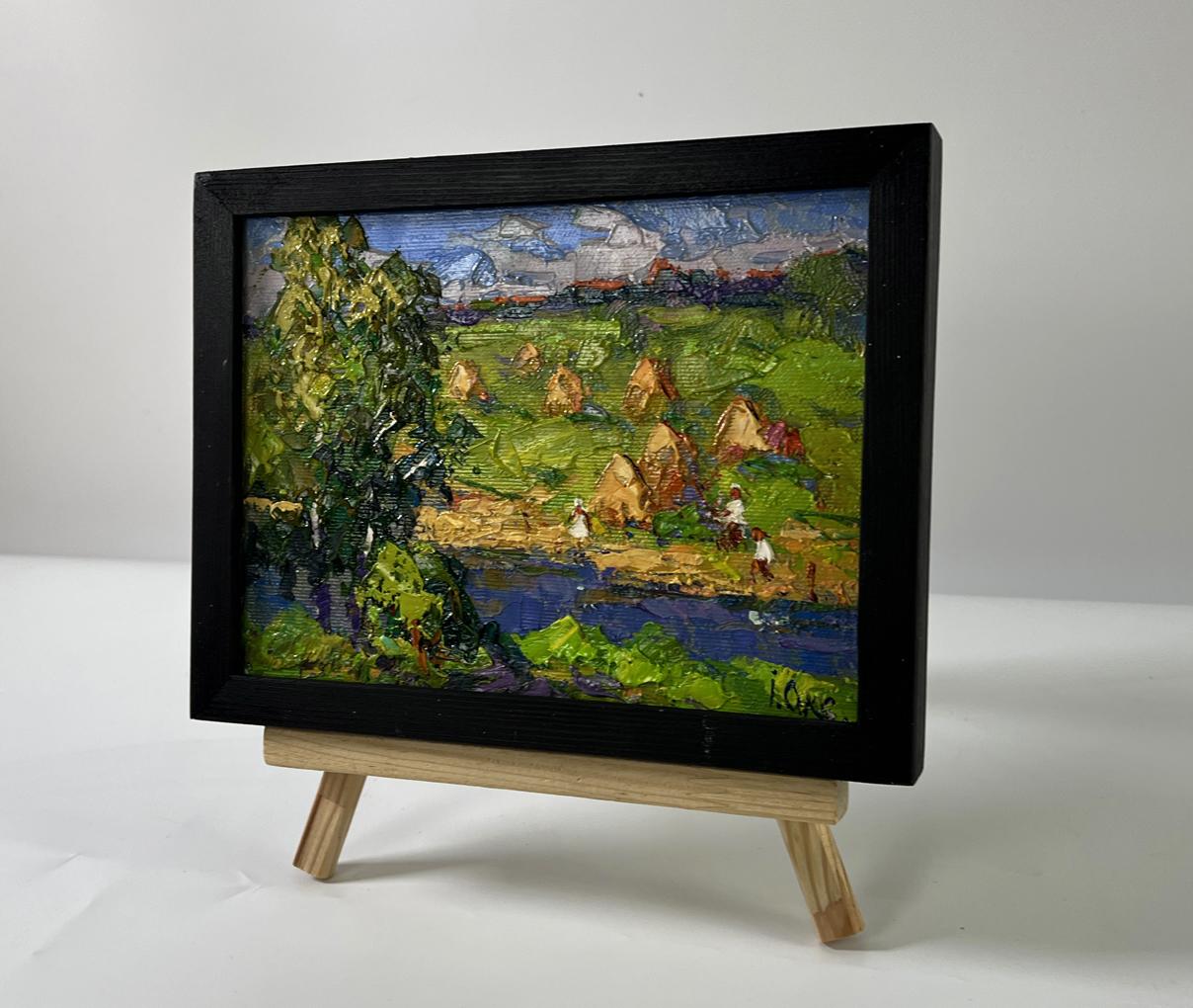 Oil painting Haystacks by the River by Oksana Ivanyuk