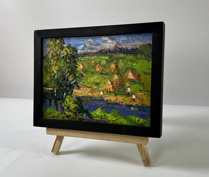 Oil painting Haystacks by the River by Oksana Ivanyuk