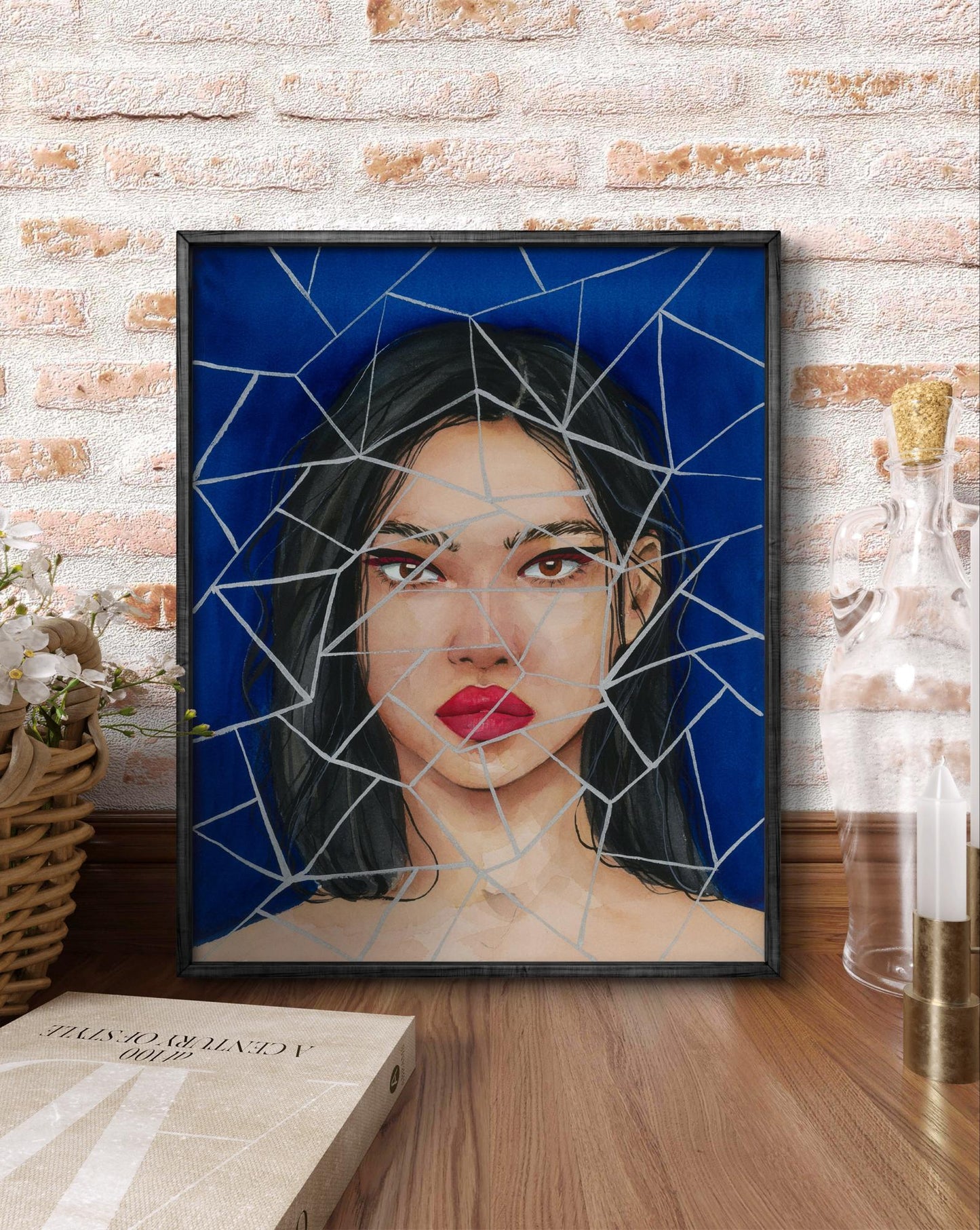 Framed Mosaic Victoria Kagalovska watercolor portrait of woman