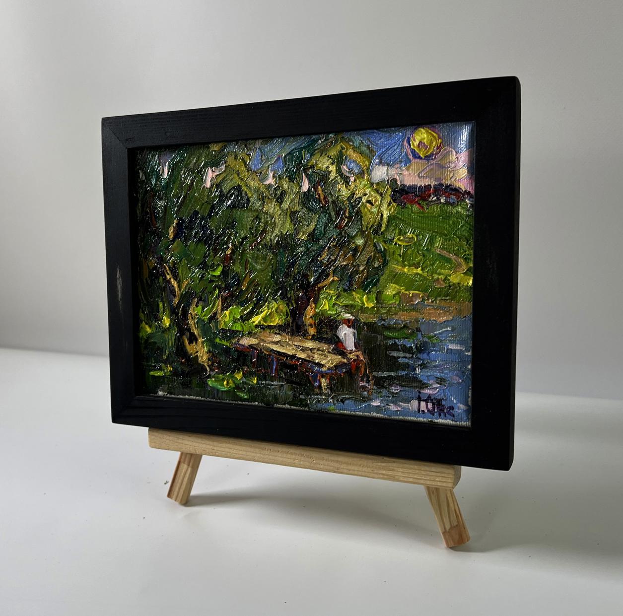 Oil painting The coast at sunset by Oksana Ivanyuk, lush green landscape
