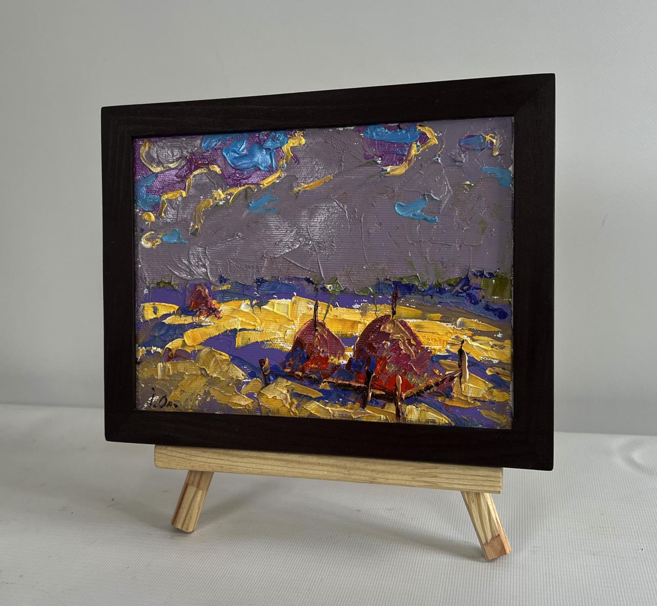 Oil painting Autumn golden fields by Oleksiy Ivanyuk in black frame