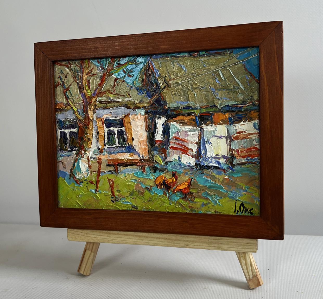 Oil painting Village courtyard by Oksana Ivanyuk with chickens
