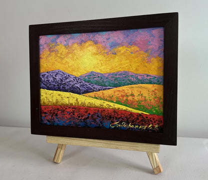 Oil painting The blazing sky above the peaks by V. Zadorozhnya in wooden frame