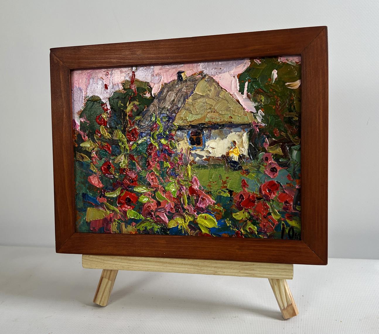 Oil painting Mallows are blooming in the garden by Oksana Ivanyuk