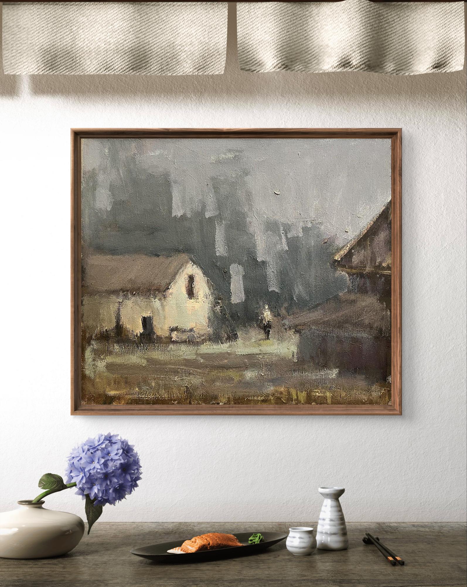 Oil painting Abandoned village by Volodymyr Pashchenko in wooden frame